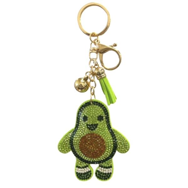 RHINESTONE AVOCADO KEYCHAIN WITH TASSEL