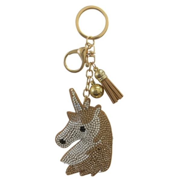 RHINESTONE UNICORN KEYCHAIN WITH TASSEL