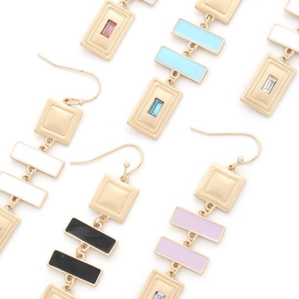 SQUARE RHINESTONE DANGLE EARRING