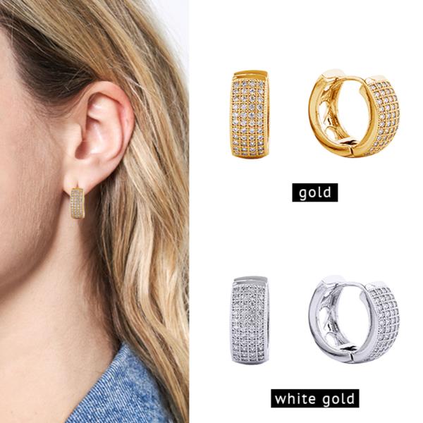 14K GOLD/WHITE GOLD DIPPED HUGGIE HOOP CZ PAVED 1.78CM EARRING