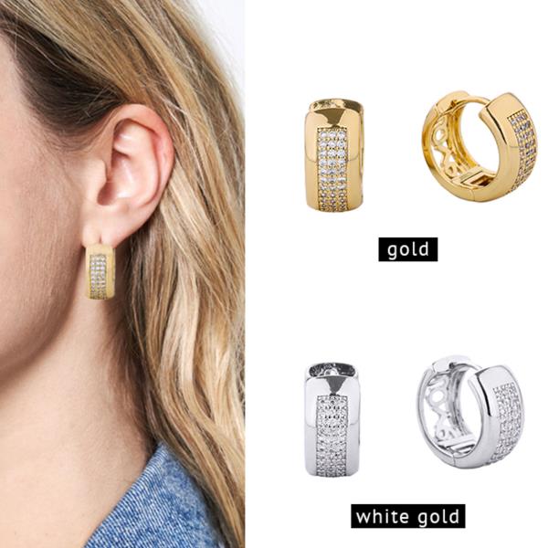 14K GOLD/WHITE GOLD DIPPED HUGGIE HOOP CZ PAVED 2.11CM EARRING