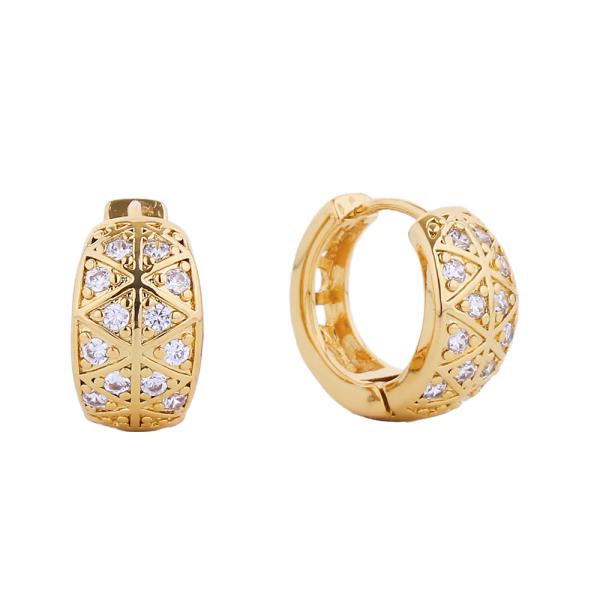 14K GOLD/WHITE GOLD DIPPED HUGGIE HOOP CZ PAVED 1.52CM EARRING