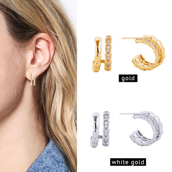 14K GOLD/WHITE GOLD DIPPED POST HOOP CZ PAVED 1.52CM EARRING
