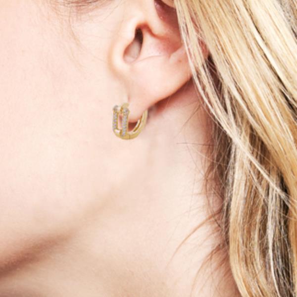 14K GOLD/WHITE GOLD DIPPED HUGGIE HOOP CZ PAVED 1.52CM EARRING