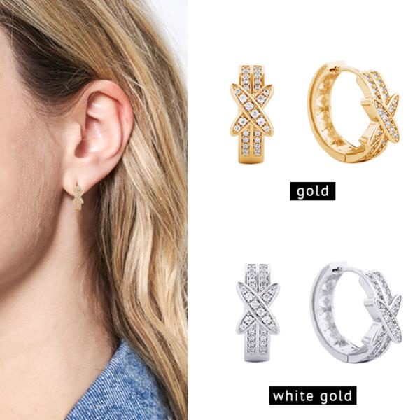 14K GOLD/WHITE GOLD DIPPED HUGGIE HOOP CZ PAVED 1.78CM EARRING