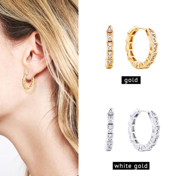 14K GOLD/WHITE GOLD DIPPED HUGGIE HOOP CZ PAVED 19MM EARRING