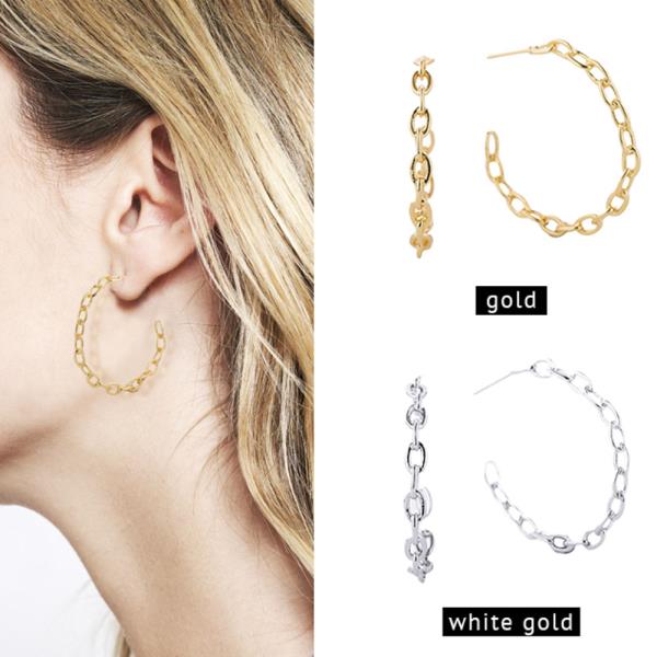 14K GOLD/WHITE GOLD DIPPED POST HOOP 32MM EARRING