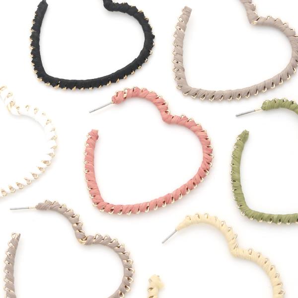 RAFFIA WRAPPED METAL HEART EARRING