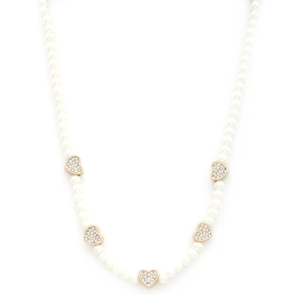 SODAJO RHINESTONE HEART PEAR BEAD NECKLACE