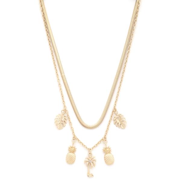 SODAJO TROPICAL LEAF CHARM LAYERED NECKLACE