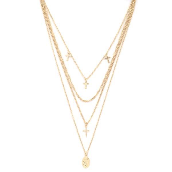 SODAJO CROSS CHARM LAYERED METAL NECKLACE
