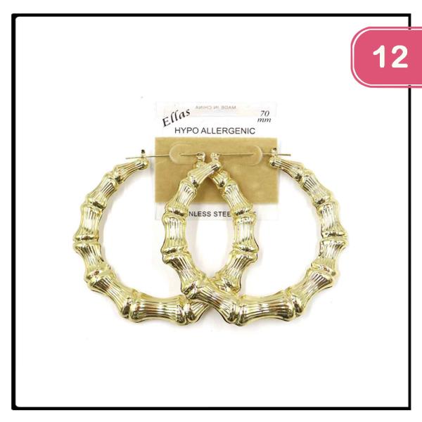BAMBOO METAL HOOP EARRING (12 UNITS)