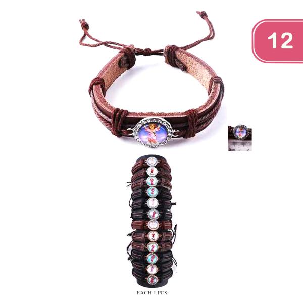 FASHION RHINESTONE ANGEL LEATHE BRACELET (12UNITS)