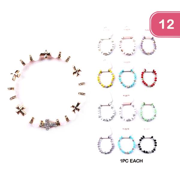 FASHION RHINESTONE CROSS BEAD BRACELET (12UNITS)