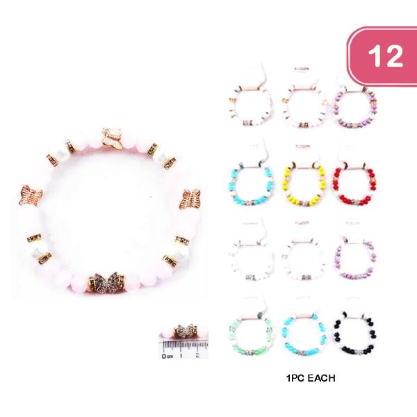 FASHION RHINESTONE BUTTERLY BEAD BRACELET (12UNITS)