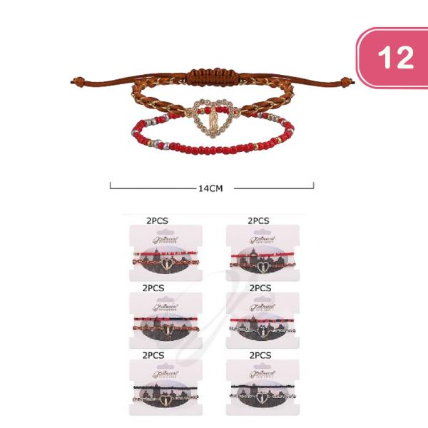 FASHION CORD HEART CHARM BRACELET (12UNITS)
