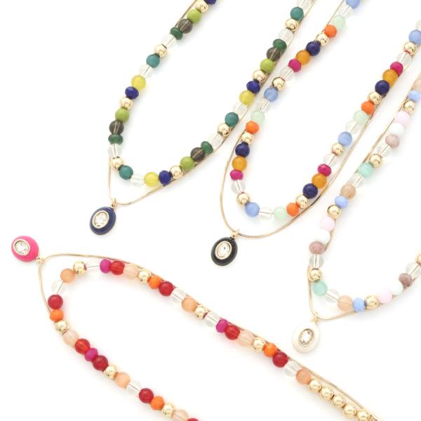 MULTI BALL BEAD 2 LAYERED PENDANT NECKLACE