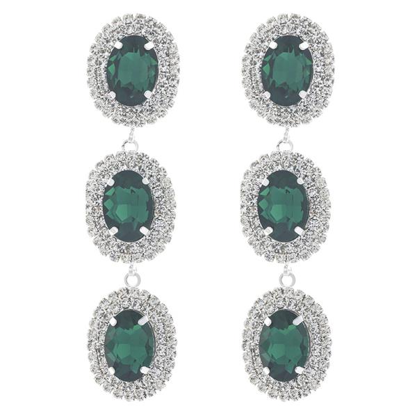 RHINESTONE OVAL 3 DROP EARRING