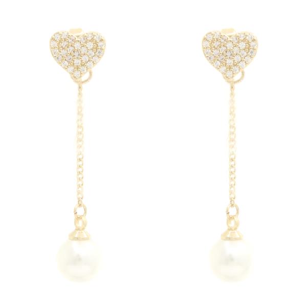 RHINESTONE HEART PEARL DROP EARRING