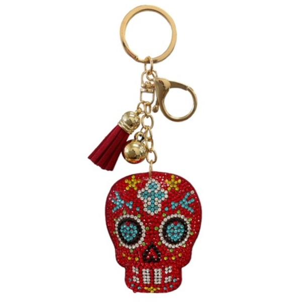 HALLOWEEN RED SKULL PUFFY CRYSTAL KEYCHAIN