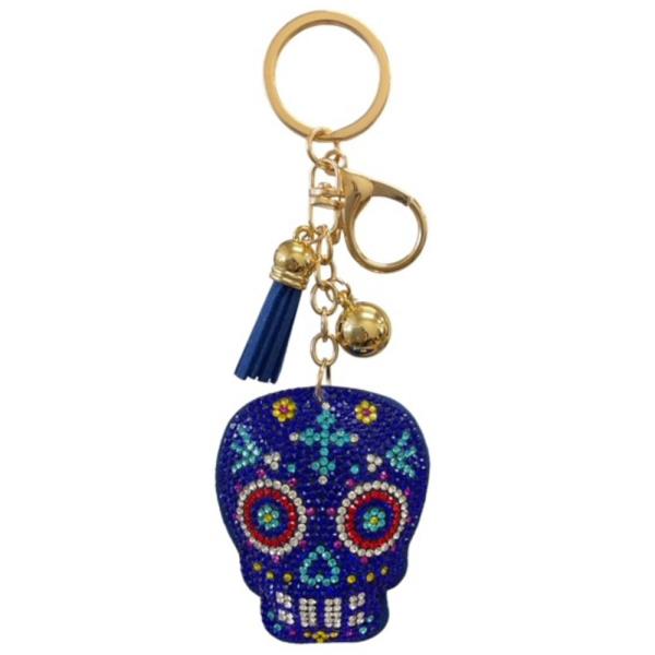 HALLOWEEN BLUE SKULL PUFFY CRYSTAL KEYCHAIN