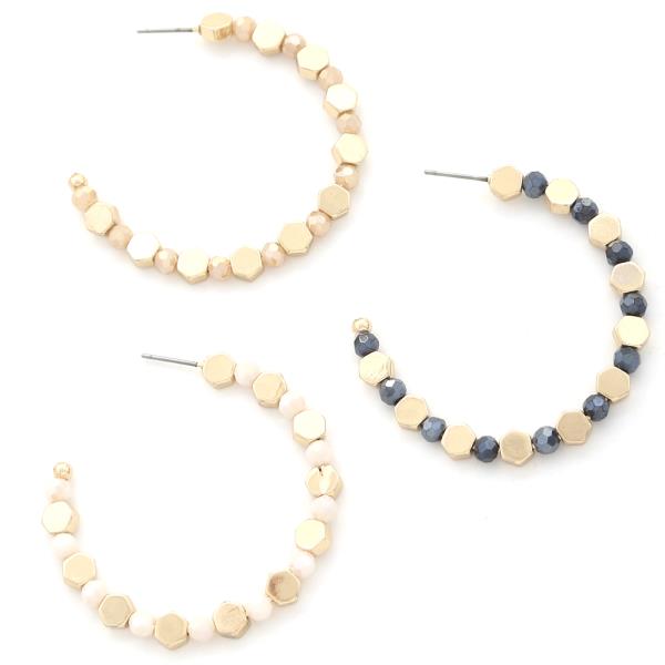 HEXAGON BEADS BEADED HOOP EARRING