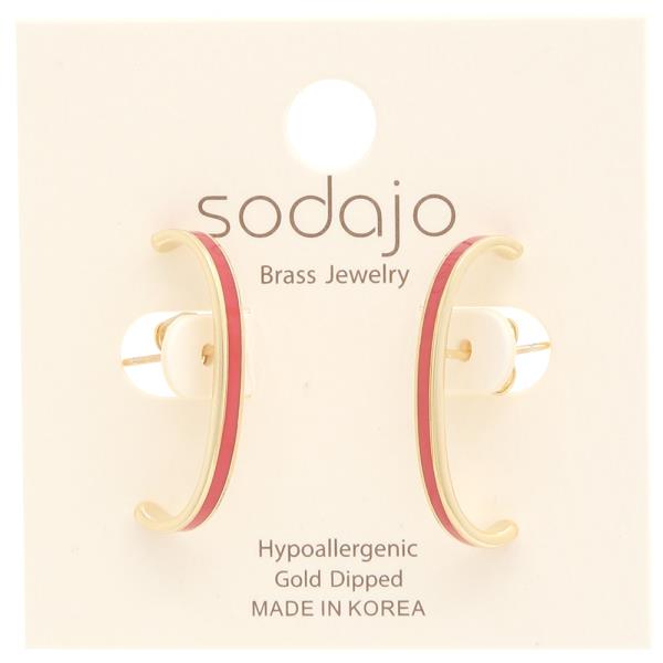 SODAJO BRASS METAL GOLD C SHAPE STUD EARRINGS