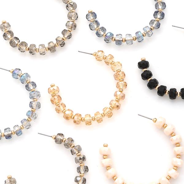 CRYSTAL BEAD OPEN CIRCLE POST EARRING