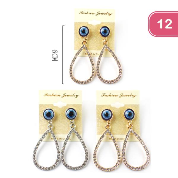 FASHION EVIL EYE RHINESTONE TEAR DROP EARRING (12 UNITS)