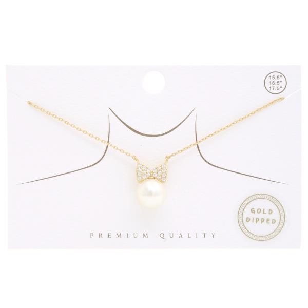 RHINESTONE BOW PEARL BEAD NECKLACE