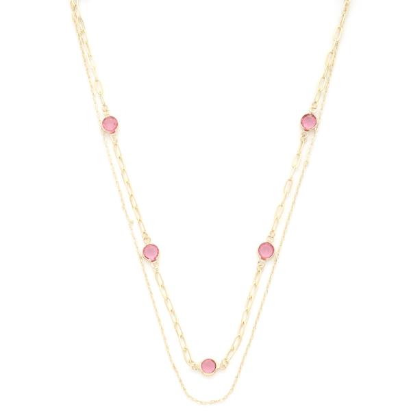 ROUND CRYSTAL STATION OVAL LINK LAYERED NECKLACE