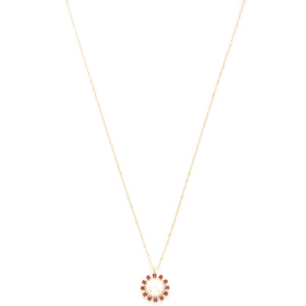 FLOWER PEARL CRYSTAL PENDANT NECKLACE