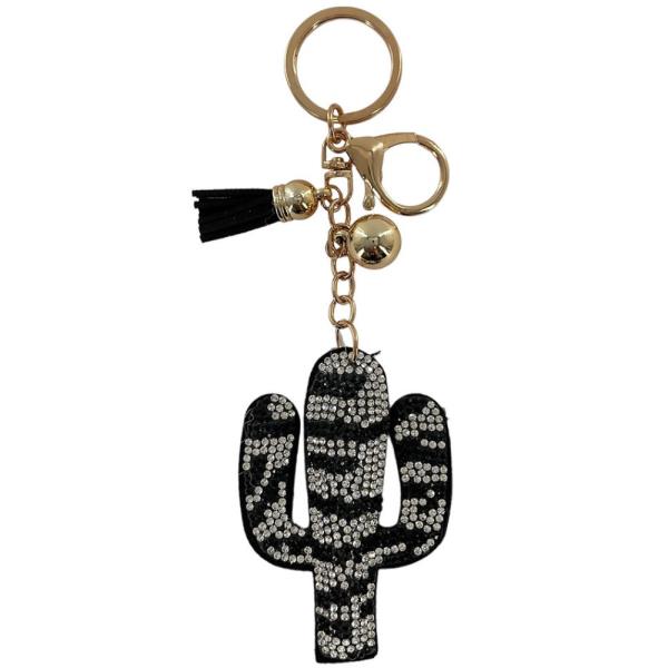 RHINESTONE CACTUS KEYCHAIN WITH TASSEL