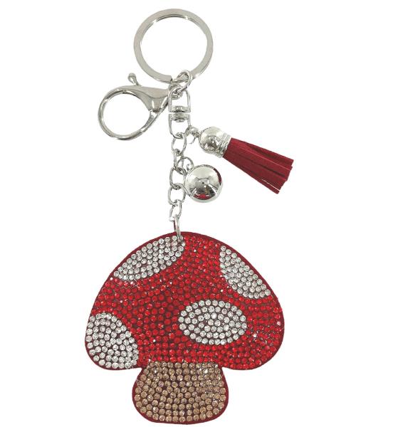 RHINESTONE MESHROOM KEYCHAIN WITH TASSEL