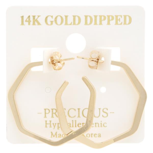 OPEN HEXAGON SHAPE 14K GOLD DIPPED EARRING