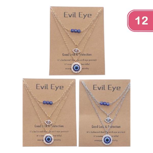 THREE LAYERED EVIL EYE NECKLACE (12 UNITS)