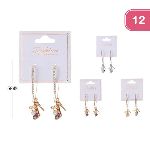 FASHION RHINESTONE HEELS DROP EARRING (12 UNITS)