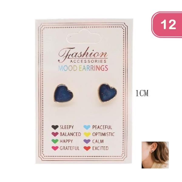 HEART STUD MOOD EARRING (12 UNITS)
