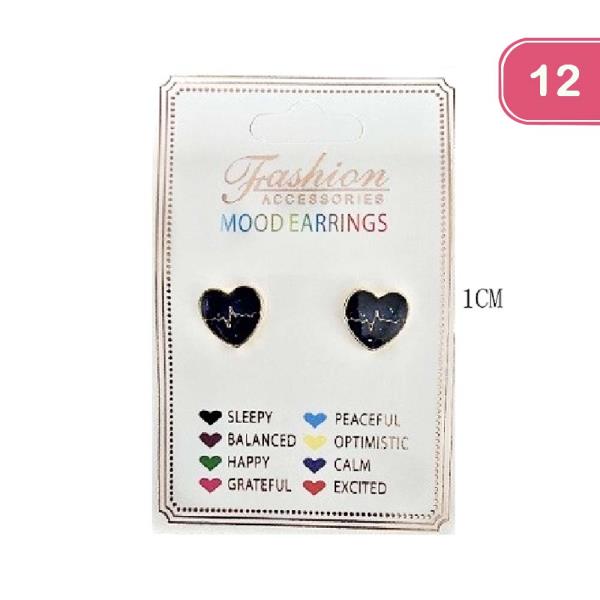 STUD HEART MOOD EARRING (12 UNITS)