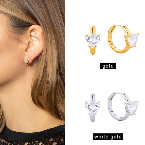 14K GOLD/WHITE GOLD DIPPED HUGGIE HOOP CZ PAVED EARRING