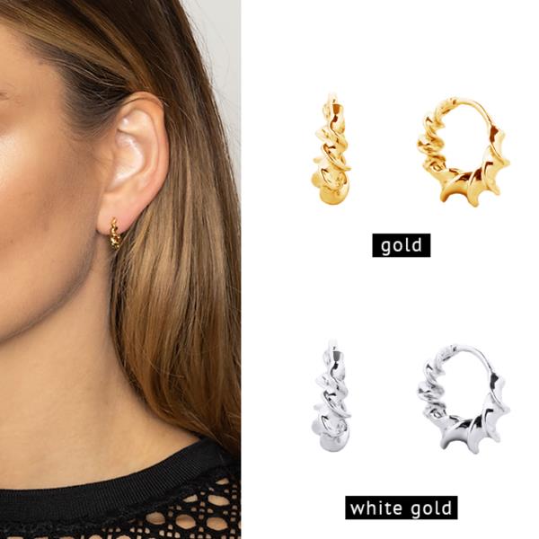 14K GOLD/WHITE GOLD DIPPED HUGGIE HOOP EARRING