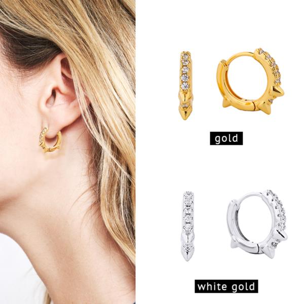 14K GOLD/WHITE GOLD DIPPED HUGGIE HOOP CZ PAVED EARRING