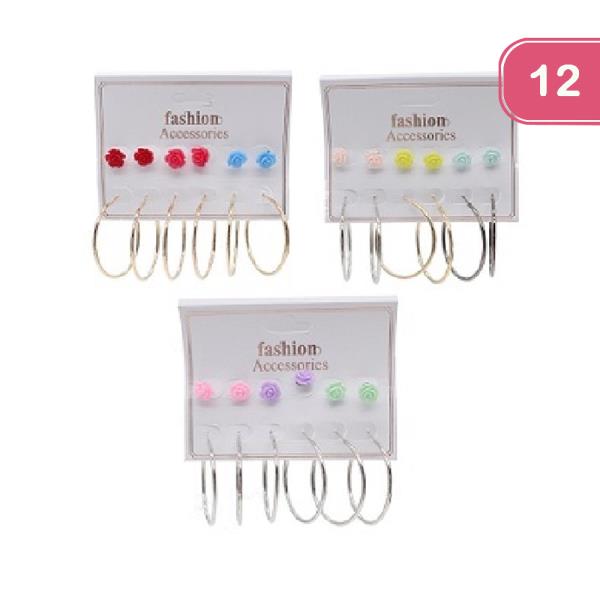 FASHION 6 PAIR STUD HOOP EARRING (12UNITS)