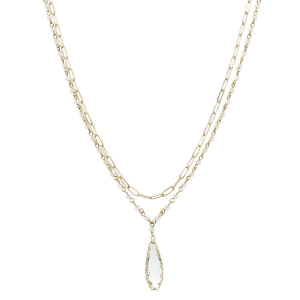 LONG CRYSTAL PENDANT OVAL LINK LAYERED NECKLACE