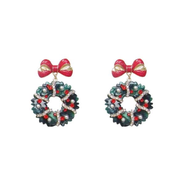 CHRISTMAS WREATH RHINESTONE DANGLE EARRING