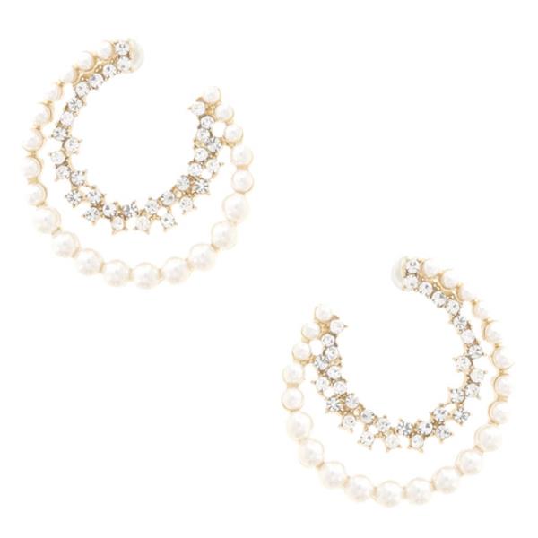 CRYSTAL PEARL BEAD DOUBLE CIRCLE EARRING