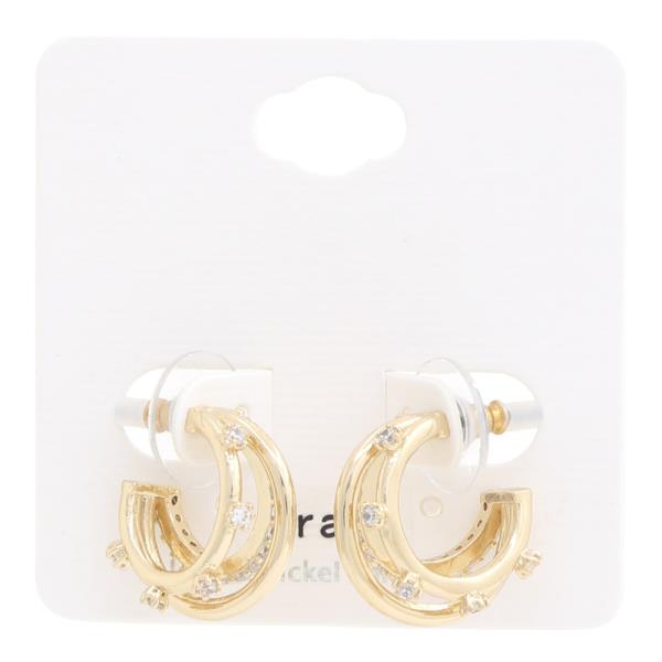RHINESTONE TRIPLE HOOP EARRING