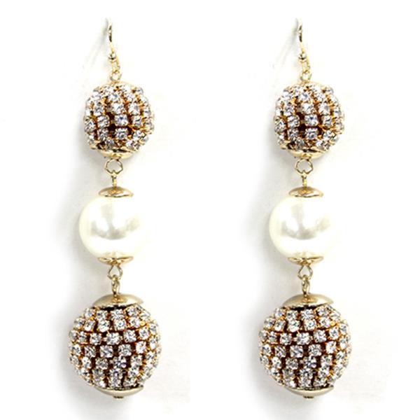 PEARL BEAD RHINESTONE DANGLE EARRING