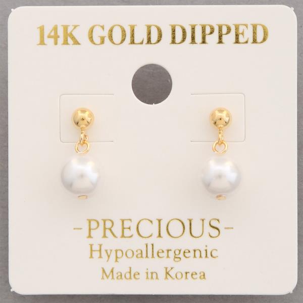 14K GOLD DIPPED PEARL BEAD HYPOALLERGENIC EARRING