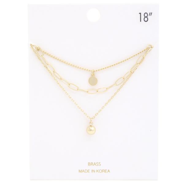 BRASS COIN CHARM OVAL LINK LAYERED NECKLACE